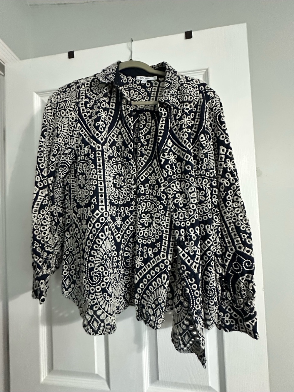 Chico's Navy & White Paisley Button-Up Jacket